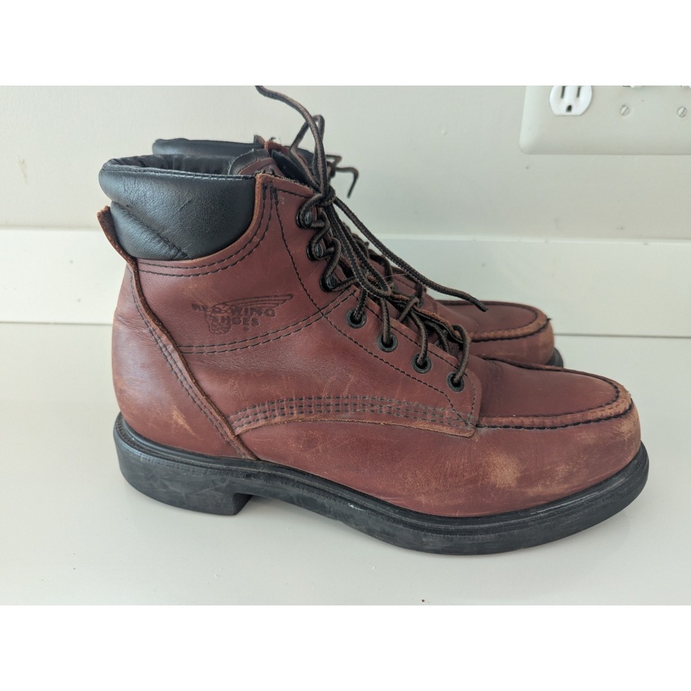 Vintage Made in USA Red Wing 202 Red Leather Moc Toe Ankle Boots Mens Size 8.5